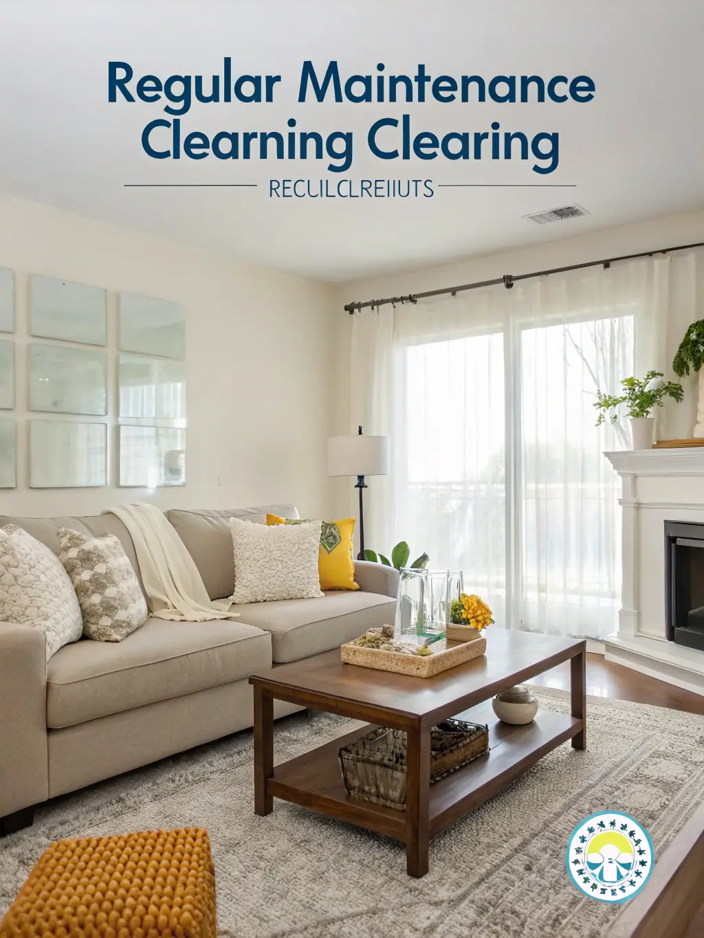 A photo of a clean and tidy living room, showcasing the results of a regular cleaning service. The room should look inviting and well-maintained, emphasizing the benefits of regular upkeep.