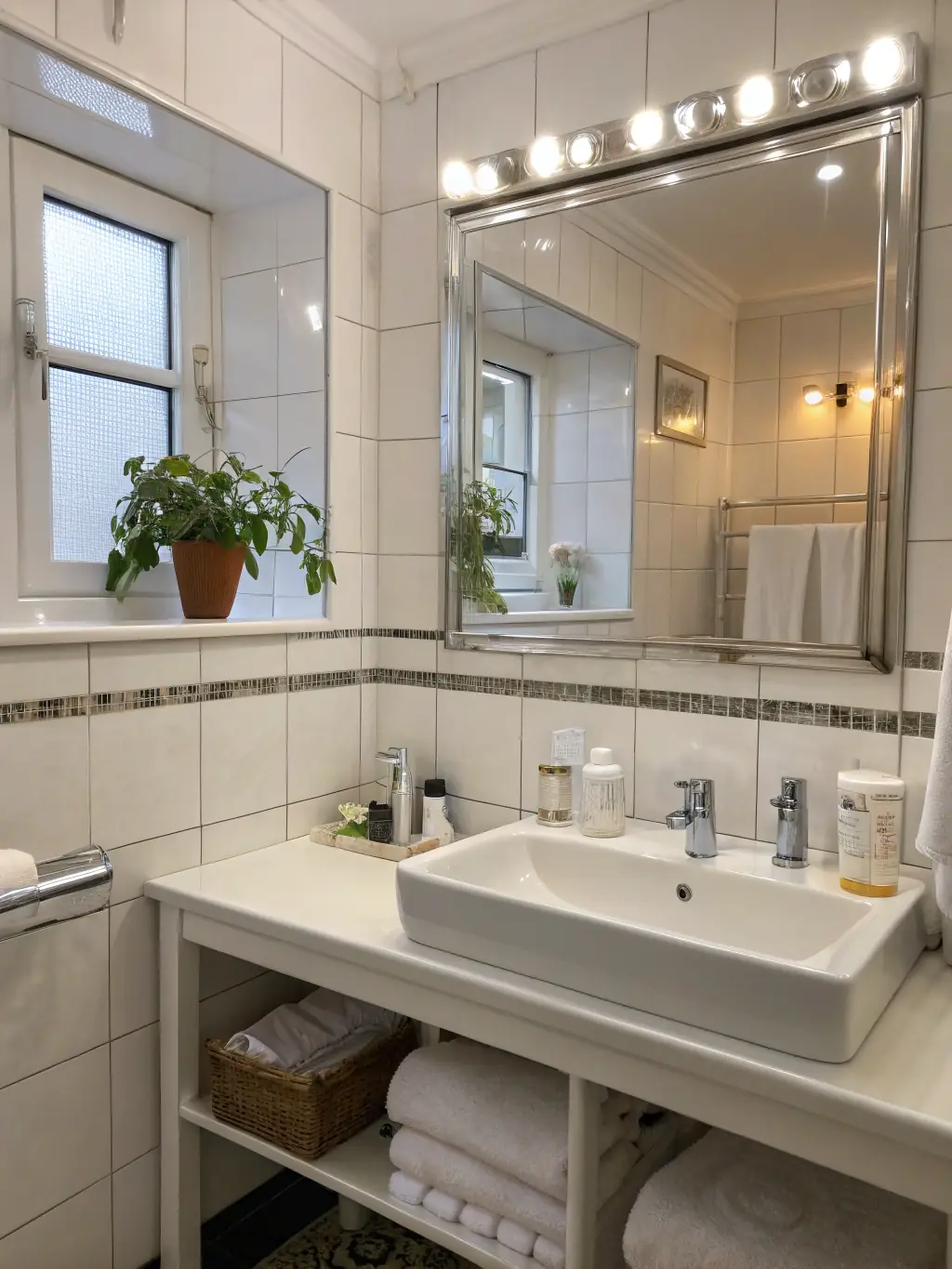 A close-up shot of a sparkling clean bathroom, highlighting the attention to detail in a deep cleaning service. The image should convey thoroughness and cleanliness.